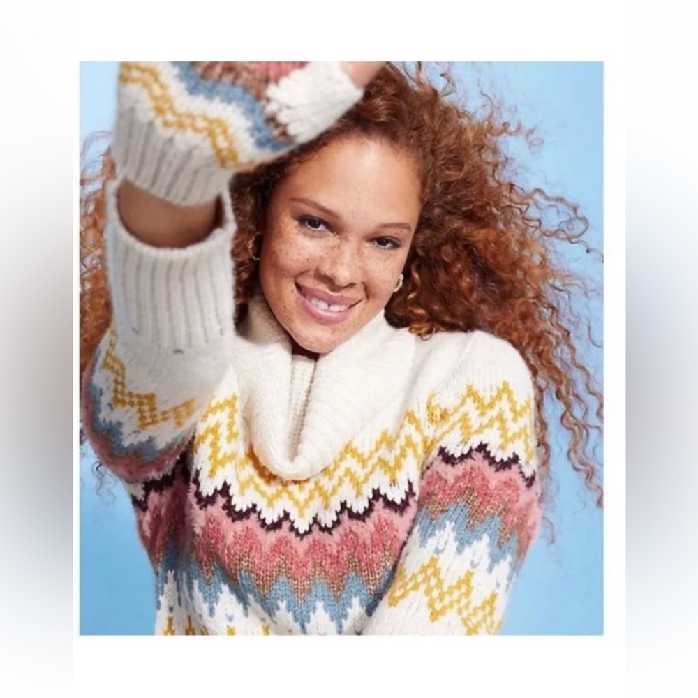 LOFT Multicolor Chevron Cowl Neck Sweater